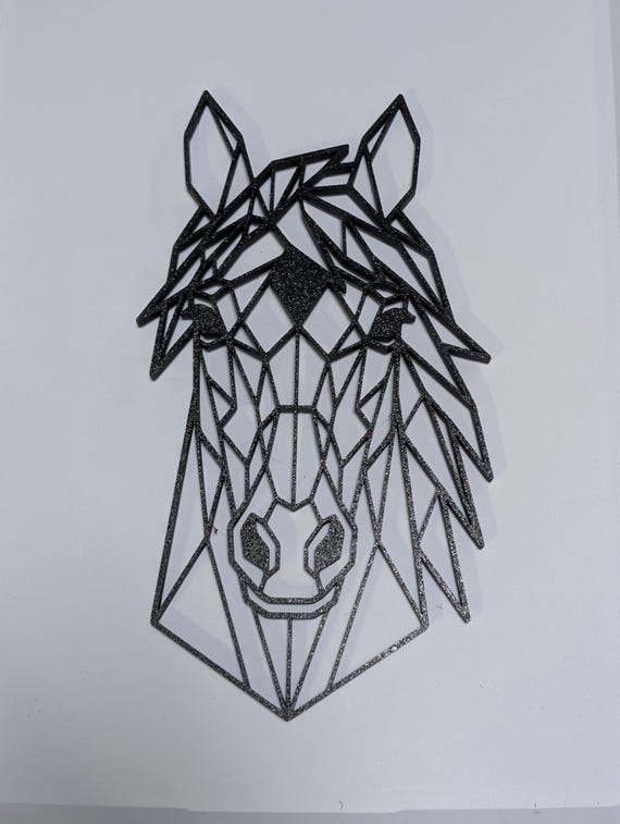 Geometric Horse Wall Art: 1/2" thick relief art, multiple colors, ready to hang, shown in an additional close-up listing view with visible shape and details.