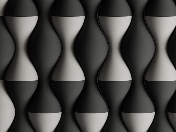 Front close-up of a charcoal and ivory HaloWeave arrangement showing the repeating pattern