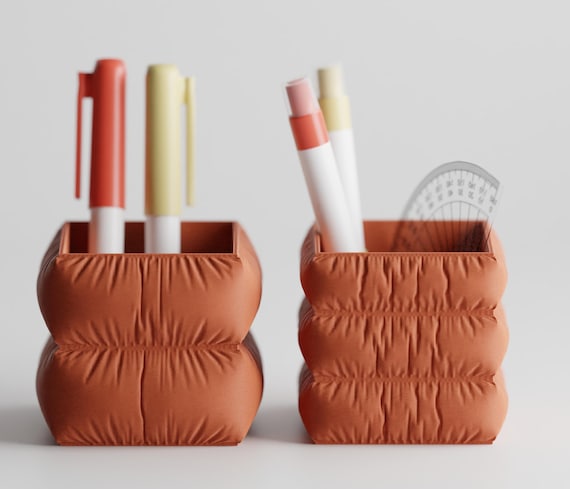 CushionCove Sculptural Pen Holder, Fabric Look Pencil Cup, Modern Desk Organizer, 2 Styles, 25 Matte Colors