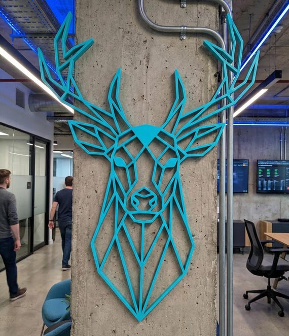 Geometric Stag Wall Art: 1/2" thick deer relief art, multiple colors, ready to hang, shown in listing image 4 with additional visible details or options.