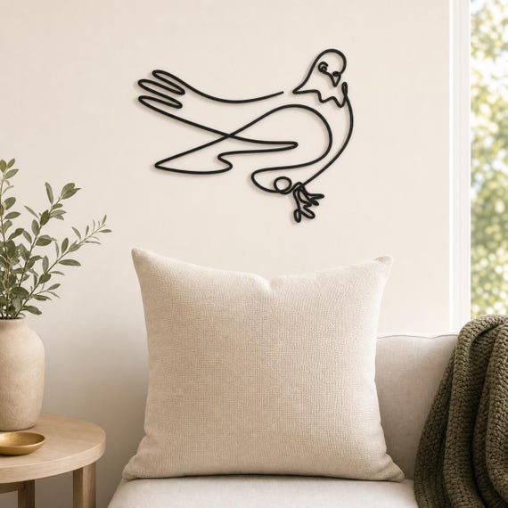 Minimal Bird Continuous Line Wall Art, 12 Inch Minimalist Wall Sculpture, Modern Home Decor, Custom Color