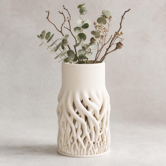 Rootveil Sculptural Branch Vase, Organic Modern Flower Vase, Botanical Dried Floral Holder, Japandi Home Decor, 25 Matte Colors