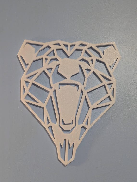 Geometric Bear Head: 1/2" thick relief art, multiple colors, ready to hang, shown in listing image 4 with additional visible details or options.