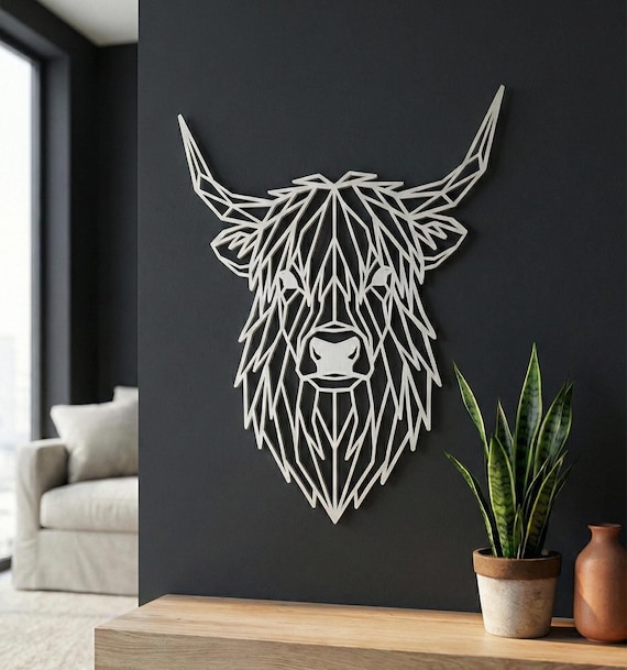 Geometric Highland Cow Wall Art: 1/2" thick relief art, multiple colors, ready to hang