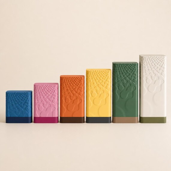 Six LumaRelief lamp heights in the six coordinated matte colorways