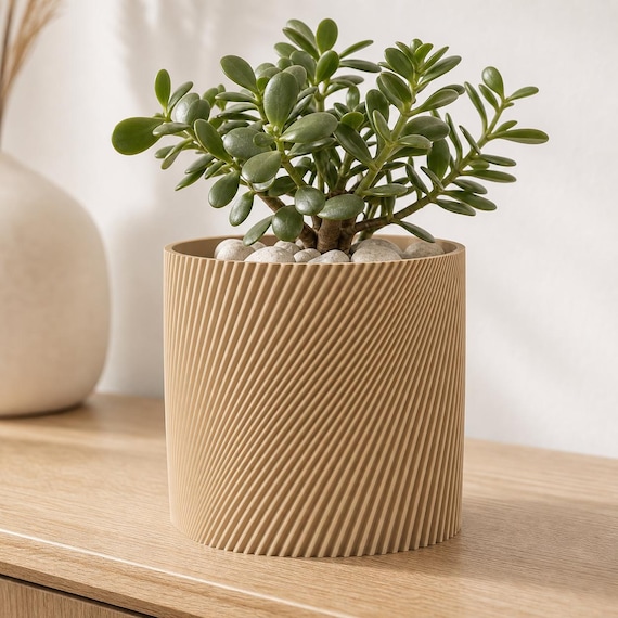 SlantThread Diagonal Rib Planter, Modern Cylindrical Indoor Plant Pot, Textured Succulent Holder, 3 Sizes, 25 Matte Colors