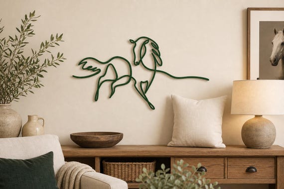 Running Horse wall art in Forest Green in a contrasting showcase room