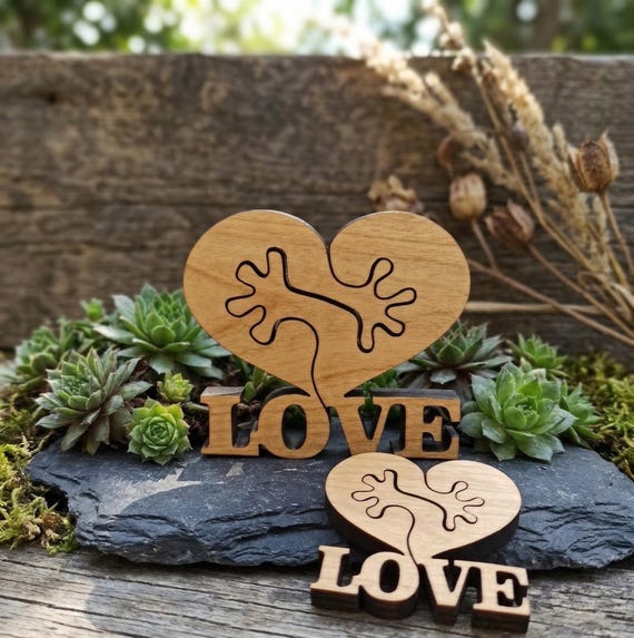 Interlocking Heart Puzzle Love Sign, Birch Wood Wall Art, Couples Keychain Gift, Rustic Anniversary Decor, 3 6 9 Inch, shown in an additional close-up listing view with visible shape and details.