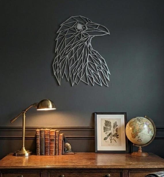 Geometric Raven Wall Art: 1/2" thick relief art, multiple colors, ready to hang, shown in listing image 6 with additional visible details or options.