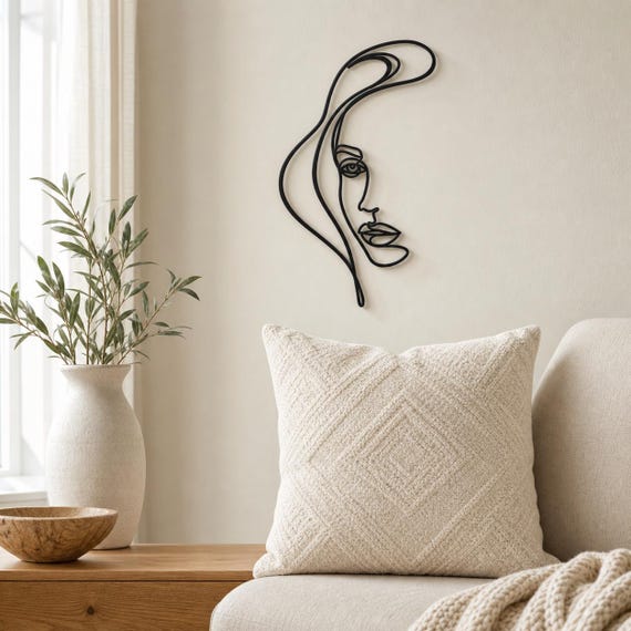 Elegant Woman Profile Continuous Line Wall Art, 12 Inch Minimalist Wall Sculpture, Modern Home Decor, Custom Color