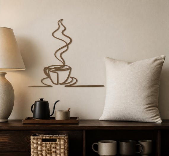 Coffee Cup wall art in Peanut Brown in a contrasting showcase room