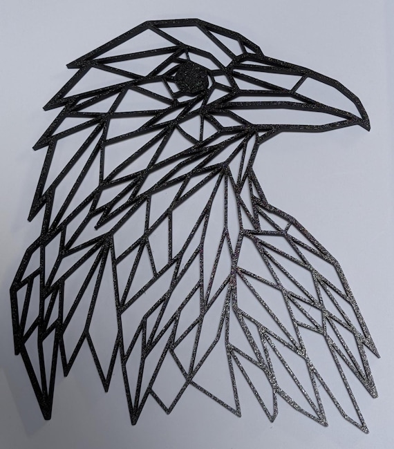 Geometric Raven Wall Art: 1/2" thick relief art, multiple colors, ready to hang, shown in an additional close-up listing view with visible shape and details.