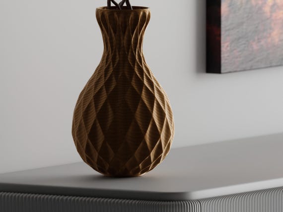 Front close-up of the LatticeGourd vase slender neck and rounded patterned body
