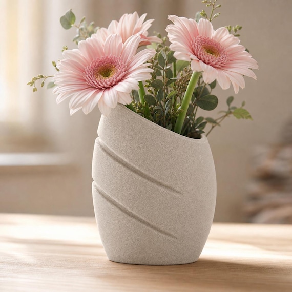 Rhythmcrest Asymmetrical Vase, Slanted Two Groove Dry Flower Holder, Modern Sculptural Table Decor, 30 Standard Colors