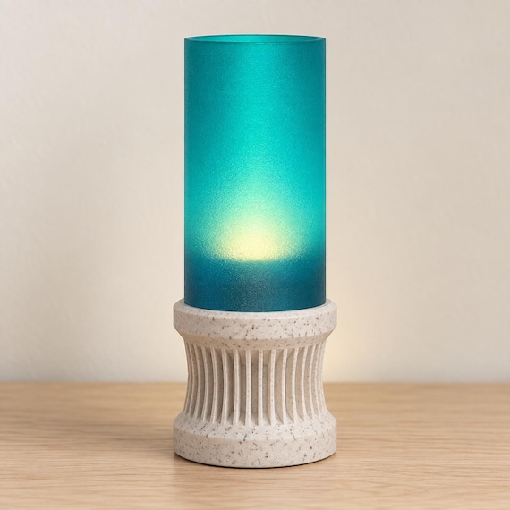 Alvara Cordless Tea Light Lamp Translucent Cylindrical Shade Ribbed Matte or Speckled Base