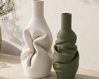 DrapeForm Sculptural Vase Collection, Fabric Fold Flower Holder, Modern Organic Decor, 2 Styles, 25 Matte Colors