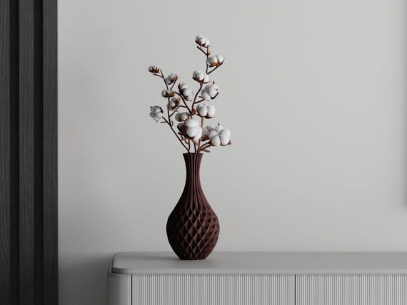 PrismWeave Sculptural Vase, Diamond Lattice Flower Holder, Modern Geometric Shelf Decor, 3 Sizes, 25 Matte Colors
