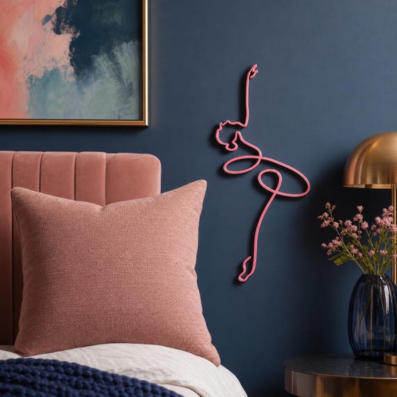Ballerina Pose wall art in Pink in a contrasting showcase room
