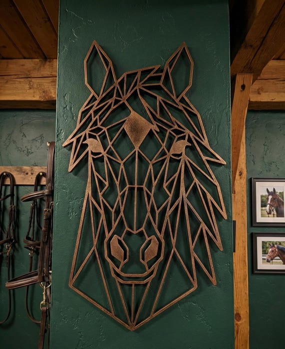 Geometric Horse Wall Art: 1/2" thick relief art, multiple colors, ready to hang, shown in listing image 4 with additional visible details or options.