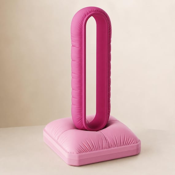 Close-up rear angle of the CushionLoop Classic Base stand in Plum and Sakura Pink