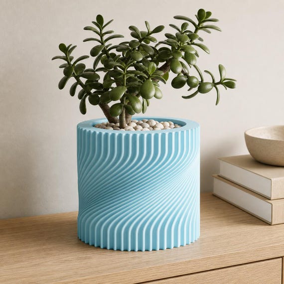 Swayline Flowing Rib Planter, Curved Wave Texture Indoor Plant Pot, Modern Cylindrical Succulent Holder, 3 Sizes, 25 Matte Colors