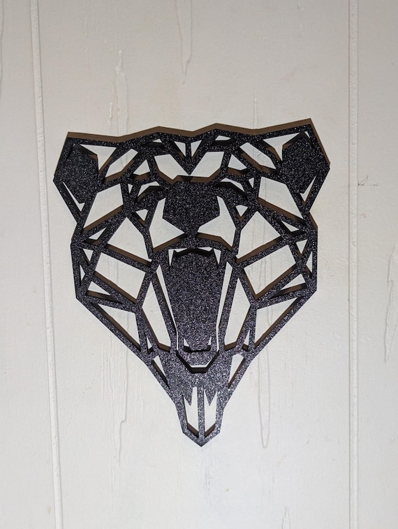 Geometric Bear Head: 1/2" thick relief art, multiple colors, ready to hang, shown in another listing view highlighting visible design details.