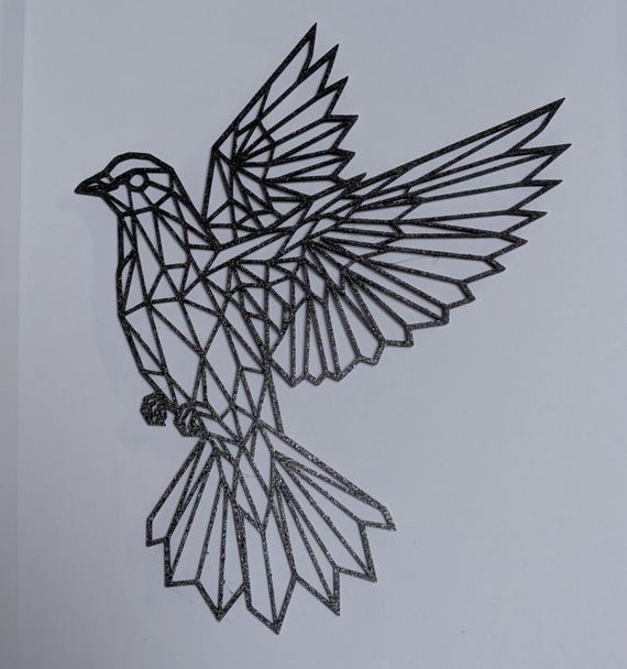 Geometric Flying Dove Wall Art: 1/2" thick relief art, multiple colors, ready to hang, shown in an additional close-up listing view with visible shape and details.