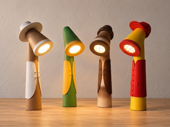 Dapper Beam Character Desk Lamp, Dimmable USB LED Light, Custom Colors, Sculptural Table Decor