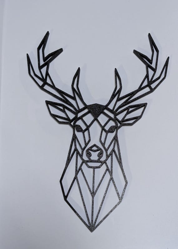 Geometric Stag Wall Art: 1/2" thick deer relief art, multiple colors, ready to hang, shown in an additional close-up listing view with visible shape and details.
