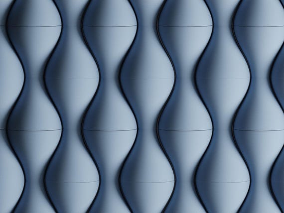 Front close-up of a blue HaloWeave tile arrangement showing the repeating hourglass pattern