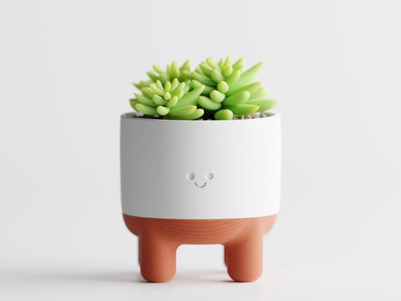 CheerPod Smiling Planter, Cute Face Succulent Pot with Rounded Legs, Two Tone Desk Plant Holder, 2 Sizes, 5 Matte Colorways