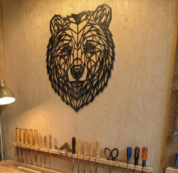 Geometric Bear Head: 1/2" thick relief art, multiple colors, ready to hang