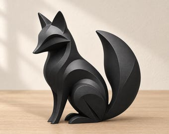 Embercurve Fox Sculpture, Geometric Animal Figurine, Matte or Silk Colors, Modern Shelf Decor