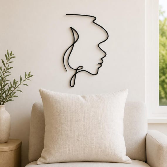 Motherhood Profile Continuous Line Wall Art, 12 Inch Minimalist Wall Sculpture, Modern Home Decor, Custom Color