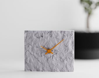 Stonewake Sculptural Table Clock, Chiseled Stone Look Desk Timepiece, Modern Textured Home Decor, 3 Coordinated Colorways