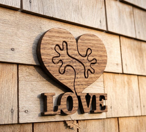 Interlocking Heart Puzzle Love Sign, Birch Wood Wall Art, Couples Keychain Gift, Rustic Anniversary Decor, 3 6 9 Inch, shown in another listing view highlighting visible design details.