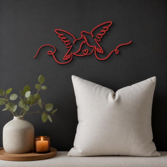 Love Birds wall art in Red in a contrasting showcase room