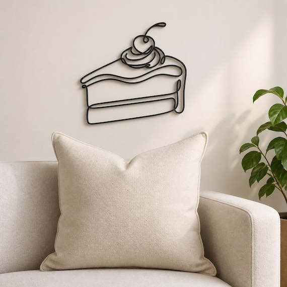 Cake Slice Continuous Line Wall Art, 12 Inch Minimalist Wall Sculpture, Modern Home Decor, Custom Color