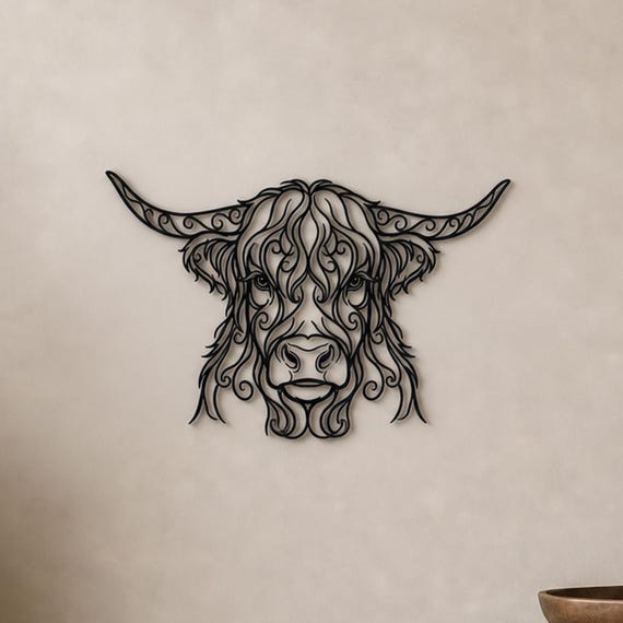 Highland Cow Filigree Wall Art, Ornate Animal Wall Decor, 12 Inch Unframed Sculpture