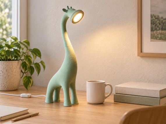 Canopy Giraffe Lamp, Wired USB LED or Battery Tea Light, Solid Color Sculptural Table Decor