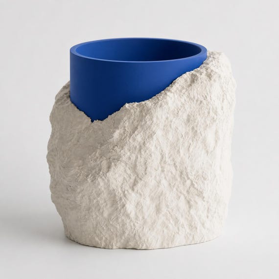 Glacier Tide StoneVeil planter with Bone White rugged surround and Marine Blue inner planter