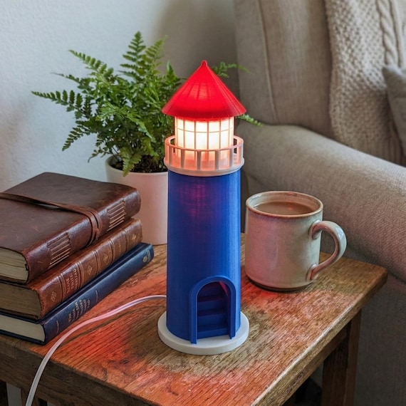 Coastal Lighthouse Lamp, Nautical Nursery Decor, Beach House Table Lamp, Gift for Sailors, Unique Bedside Lamp, 10, shown in an additional close-up listing view with visible shape and details.