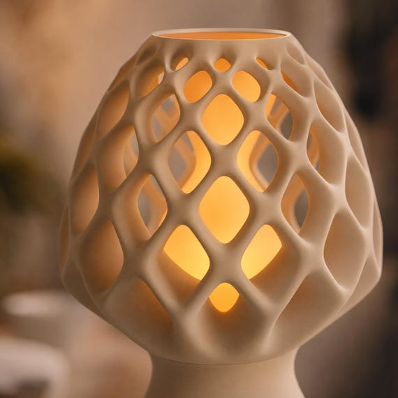 Close-up of the Lumaweave organic lattice and glowing inner diffuser