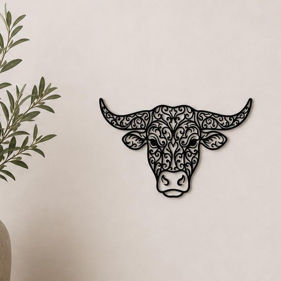 Cow Portrait Filigree Wall Art, Ornate Animal Wall Decor, 12 Inch Unframed Sculpture