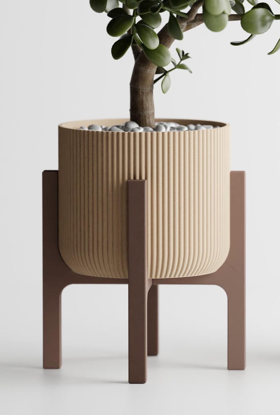 RidgeRest Elevated Planter, Ribbed Indoor Plant Pot with Four Leg Stand, Mid Century Houseplant Decor, 3 Sizes, 5 Matte Colorways