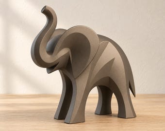 Tusklight Elephant Sculpture, Geometric Animal Figurine, Matte or Silk Colors, Modern Shelf Decor