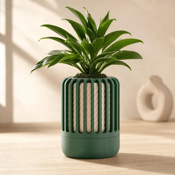 Reedshift Optical Rib Planter, Modern Orchid Pot with Drip Basin, Sculptural Indoor Plant Holder, 6 Curated Colorways