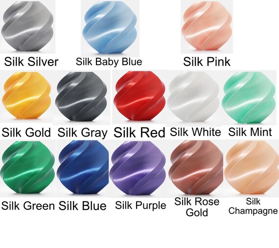 Silk color chart showing all thirteen available pearlescent color options