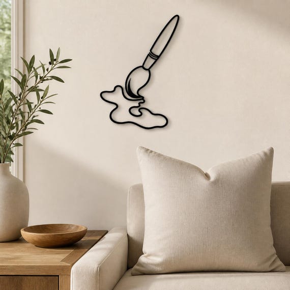 Artist Paintbrush Continuous Line Wall Art, 12 Inch Minimalist Wall Sculpture, Modern Home Decor, Custom Color