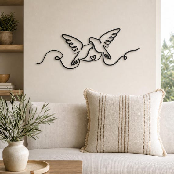 Love Birds Continuous Line Wall Art, 12 Inch Minimalist Wall Sculpture, Modern Home Decor, Custom Color